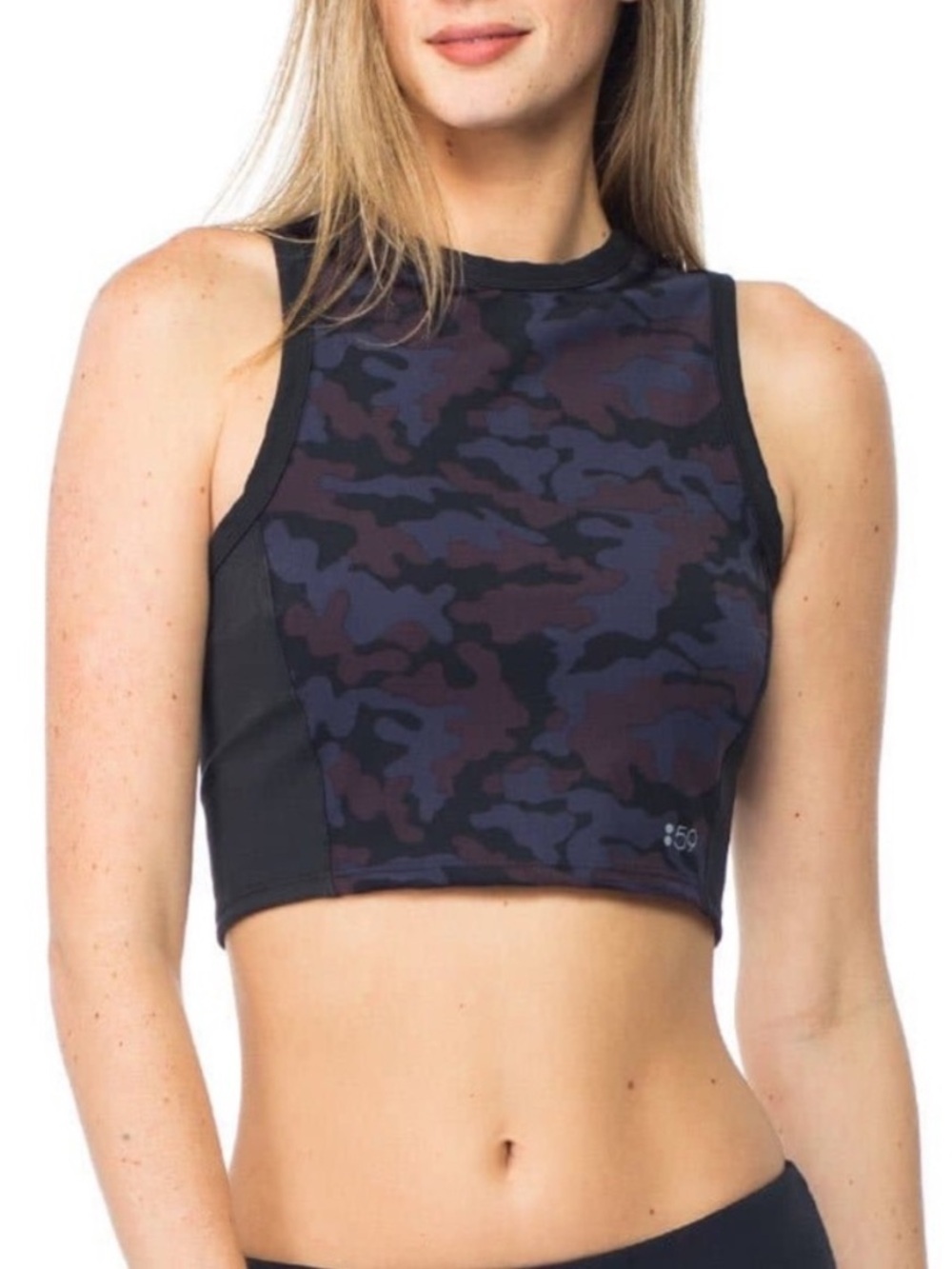 Splits59 Landon Crop Tank Top Black Blue Purple Camo Size Large NWT New